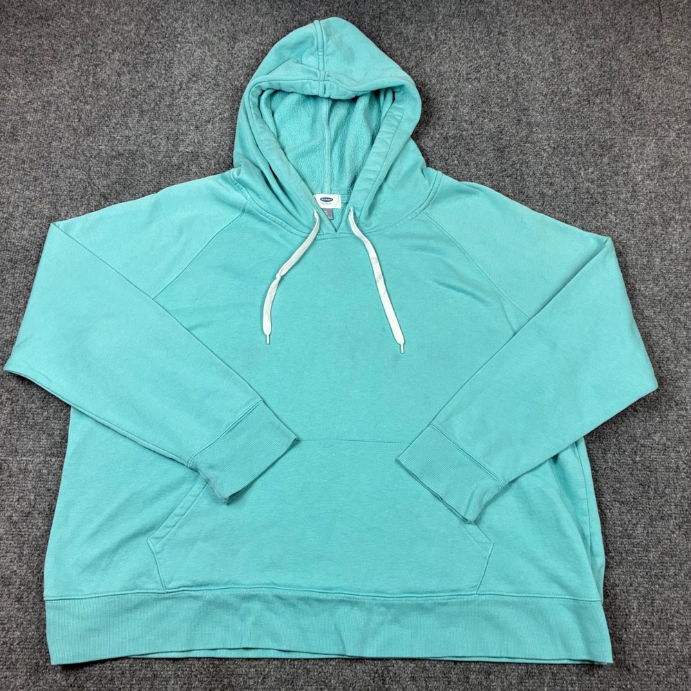 Old Navy Mens Size 2XL XXL Blue Raglan Sleeve Fleece Pullover Hoodie Sweatshirt